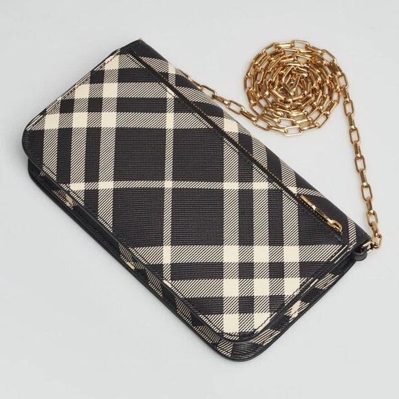Burberry Black/Beige Coated Check Canvas Wallet on Chain Bag 675-060525 - Picture 2 of 11
